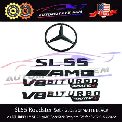 $94.99 • Buy 2022+ SL55 AMG V8 BITURBO 4MATIC+ Rear Star Emblem Black Badge Set Mercedes R232