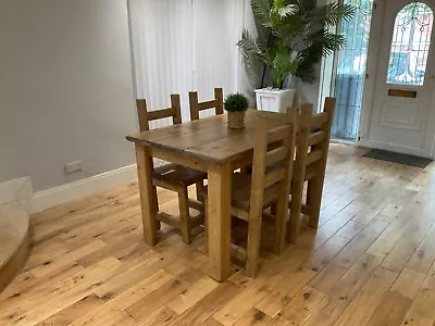 Rustic Farmhouse Dining Table With 4 Chunky Chairs • £425