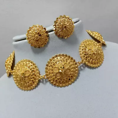 $31.06 • Buy 22K Gold Plated Indian Choker Necklace Earrings Bollywood Wedding Jewelry Set