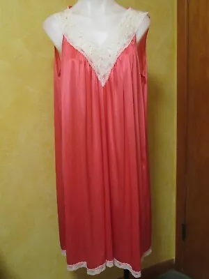 Vintage 1970's Vanity Fair Salmon Pink Satiny Nylon Nightgown M 42 Bust Sissy • $14.95