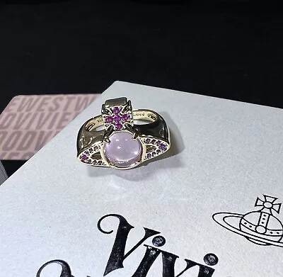 VIVIENNE WESTWOOD Ring With Crystal Pink Opal Orb Ring Size 7 #060 • $83