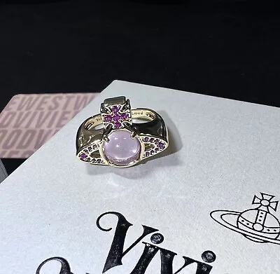VIVIENNE WESTWOOD Ring With Crystal Pink Opal Orb Ring Size 7 With Box • $66.40