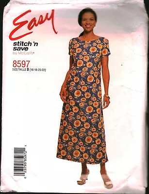 8597 Vintage McCalls Sewing Pattern Misses 1990s Pullover Dress Easy OOP Sew • $5.59