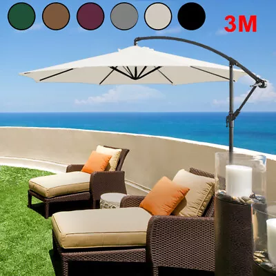 3M Garden Parasol Sun Shade Patio Banana Cantilever OverHanging Rattan Umbrella • £86.95