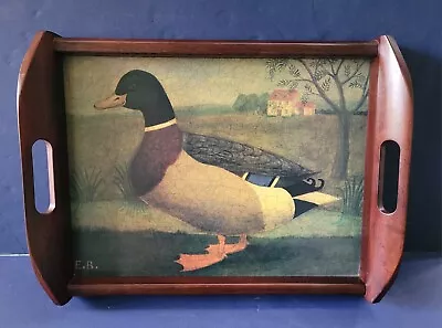 Vintage Mahogany Wood English Pimpernel Folk Art Duck Farmhouse Serving Tray • $32