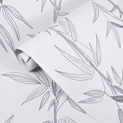 Peel And Stick Bamboo Leaf Contact Paper Gray Wallpaper Decorating Bedroom • $25.90