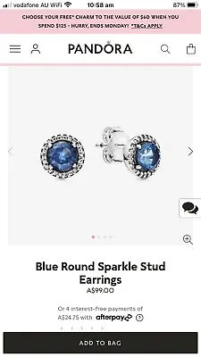 $49 • Buy Pandora  Blue Round Sparkle Stud Earrings