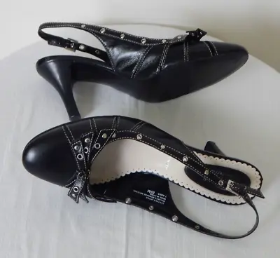 Nickels Soft T-ABBA PORON 4000 Leather Slingback Heels Black Shoes Women Sze 8.5 • £27.77