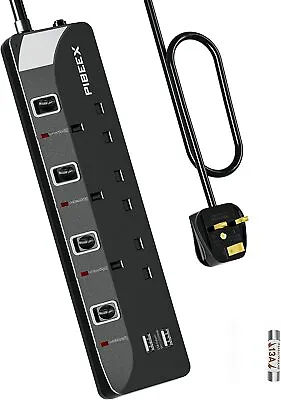 £19.99 • Buy 1.5M/3M/5M Extension Lead With 2 Usb, 3 Way Power Strip Plug 4 Individual Switch