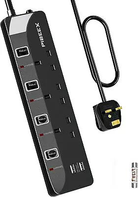 1.5M/3M/5M Extension Lead With 2 USB 3 Way Power Strip Plug 4 Individual Switch • £15.18