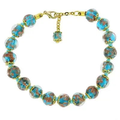 Glass Of Venice Murano Glass Bracelet Aqua Blue Teal  Handmade With Italian Spar • $39.95