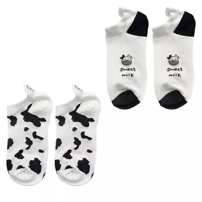  2 Pairs Cow Socks Print Fuzzy Anklet Crew For Women Low Cut • £5.65