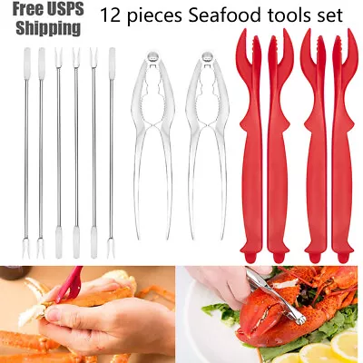 $15.99 • Buy 12Pcs Seafood Tools Crab Crackers Cracker Forks Set Opener Shellfish Lobster Leg