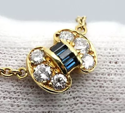 Van Cleef & Arpels Vintage Diamond Sapphire 18k Yellow Gold Bow Pendant Necklace • $2790