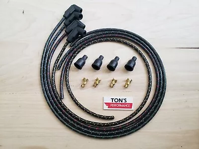 8mm Vintage Ford 8N Spark Plug Wire Set With Front Mount Distributor Cloth 4 Cyl • $58.88