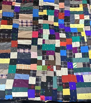 Vintage 1970’s Geometric Handmade Patchwork Quilt Blanket 85”x85” Multicolored • $69.99