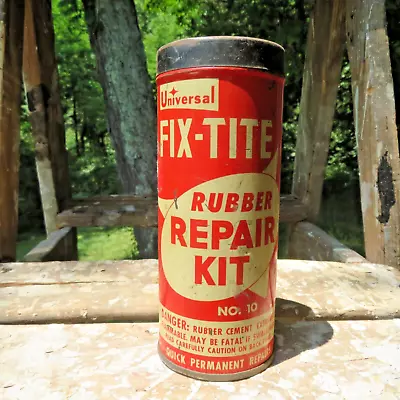 Universal Fix-Tite Empty Rubber Tube  Patch Repair Kit Red Metal Can & Lid 6” • $15