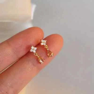 £9.99 • Buy ❤️Earrings 9ct Gold On Silver Citrine ❤️ Diamond Drops 13 Mm Holiday Party ❤️