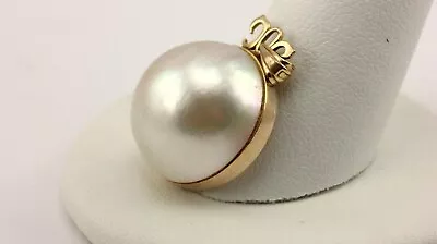 18k Yellow Gold Round Mabe Pearl Pendant 18.75mm 1 Inch Length 5.30 Grams Estate • $433.90