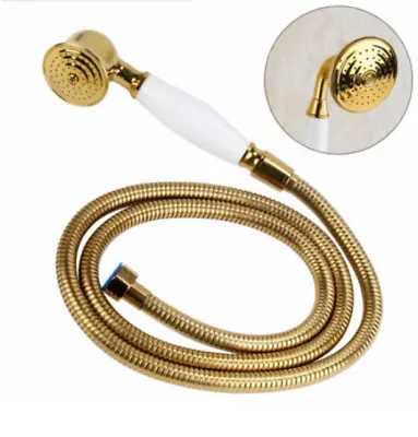 Luxury Gold Color Brass Bathroom Hand Held Shower Head With 1.5M Hose • £16.99