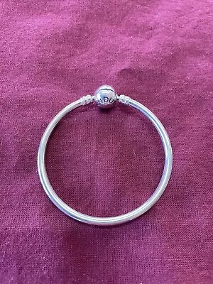 Genuine Silver Pandora Moments Solid Bangle Charm Bracelet 17cm S925 ALE • £20