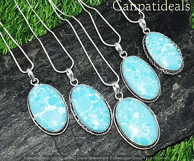 New Offer !! Larimar Gemstone Chain Pendant Lot 925 Silver Plated Ethnic Jewelry • $12.34
