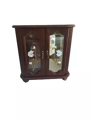 Wooden Musical Jewellery Box Mirror Double Glass Door Wardrobe Style Vintage 11  • £21.99