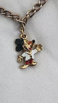 Vintage Mickey Mouse Charm Pendant Walt Disney Productions Gold Bracelet HTF • $13