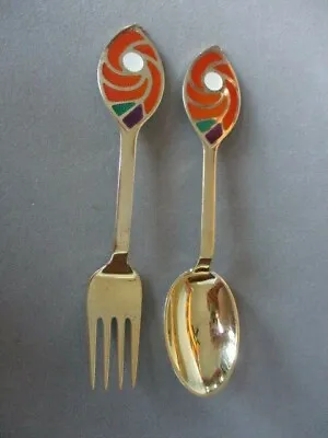 A. MICHELSEN 1971 Denmark Sterling Enamel & Gold Wash Christmas Fork & Spoon  • $113.85