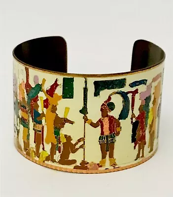 Rare Signed Fernandez Mayan Mexico Copper Enamel Bracelet Cuff • $74.99