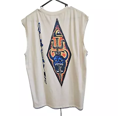 Quiksilver Mens Size M Cream Colour With Great Graphics Tank Top Great Condition • $19