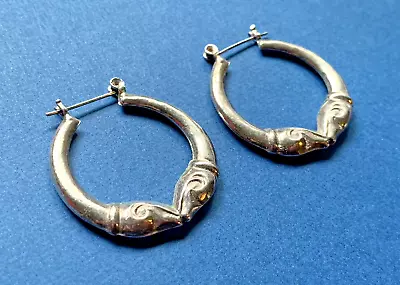 Vintage Sterling Silver Double Rams Head Aries Zodiac Large Hoop Earrings • $29.95