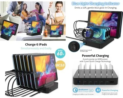Quick Charger 6-Port USB Charging Station 60W IPad IPhone Tablet Samsung IWatch • $138.70