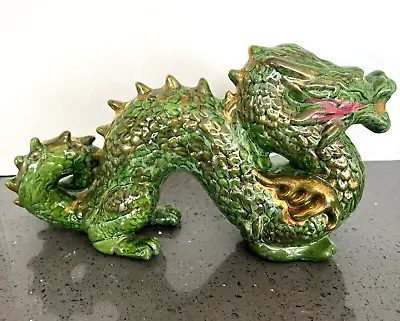 Green Glazed Ceramic Dragon 11  Long Fantasy Vintage U360 • $20