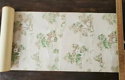 £90.86 • Buy (2) Vtg 1950s Wallpaper Roll ~ Brown / Green Country Homes Watermill