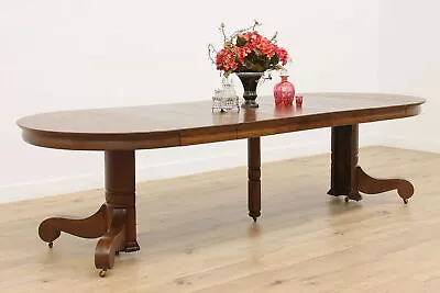 Empire Design Antique Round 45  Oak Dining Table 5 Leaves #48665 • $2750