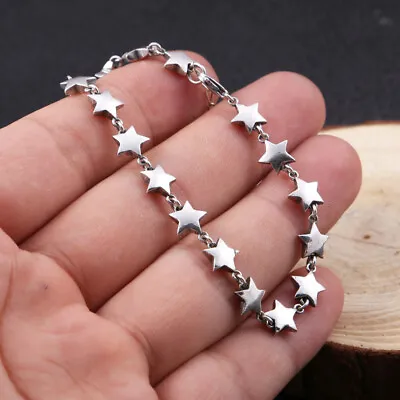 Pure S925 Sterling Silver Chain 7mm Five Star Link Bracelet 10-11g 6.7-7.5inch • $36.53