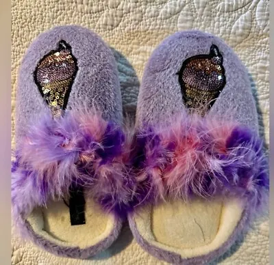 Slippers 5/6 Ice Cream Cones Sequin Maribou Feathers Purple Novelty Gift • $9