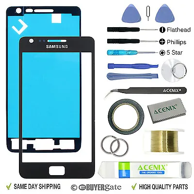 SAMSUNG GALAXY S2 Black Replacement Screen Front Glass Lens Repair Kit+ 2mm Tape • £9.99