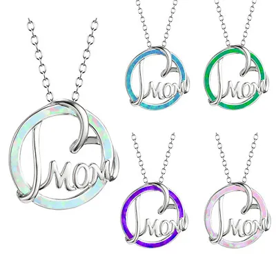 Women Silver Plated Opal Heart To My Mom Pendant Necklace Mother's Day Gifts • $2.06