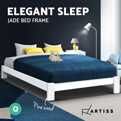 Artiss Bed Frame Queen Size Wooden Mattress Base Timber Platform White JADE • $182.95