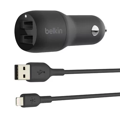 Belkin 2 Port USB-A Car Charger/Lightning MFI-Certified Cable For IPhone/iPad BK • $39.95