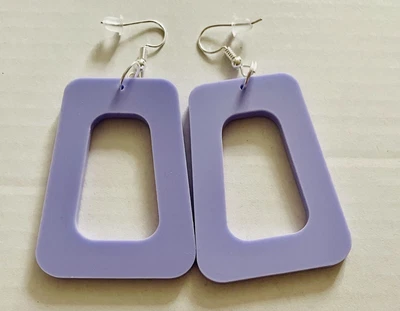 60s 70s 80s LILAC  GEOMETRIC Dangle Drop Earrings  Club Festival Retro • £3.50