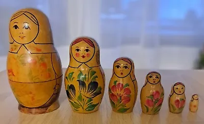 Matryoshka Russian Wooden Nesting Dolls USSR Set 6 Red Flowers Woman Babushka • $15