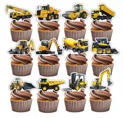 12x Edible Construction Vehicles Wafer Card Cupcake Toppers Decorations Uncut • $6.99