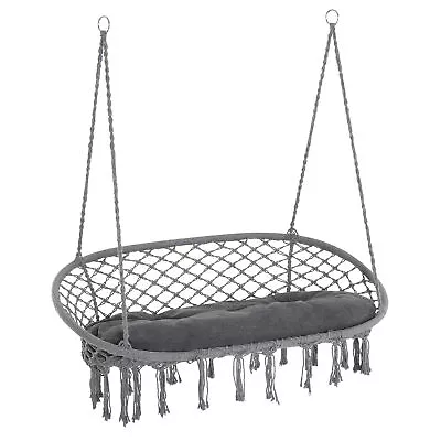 Outsunny Hanging Hammock Chair Macrame Seat For Patio Garden Yard Dark Grey • £54.99