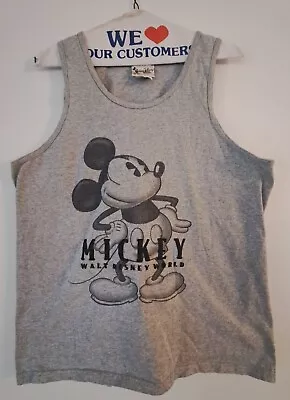 Walt Disney World Mens M Tank Top Gray Mickey Mouse Vintage Made In USA • $19.95