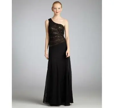 Aidan Mattox Black Beaded One Shoulder Evening Gown Size 8 NWT $395 • $158.98