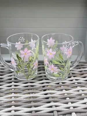 Hand Painted Modern Floral Set Of 2 Tea Mug Coffee Glass Cup Wedding Gift • £17.50