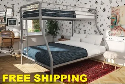 Bunk Beds Twin Over Full Kids Girls Boys Bed Teens Dorm Bedroom Furniture Silver • $201.31